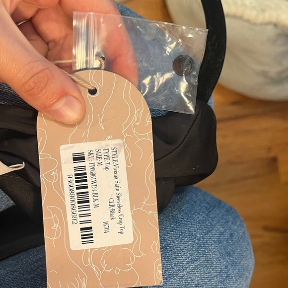 Meshki Viviana satin sleeveless black open back crop top - Picture 4 of 5